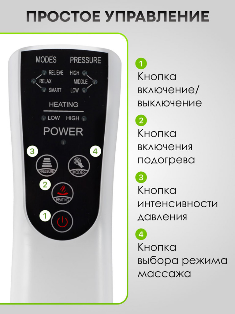 Массажер для ног лимфодренажный SENNE, с подогревом в области колена