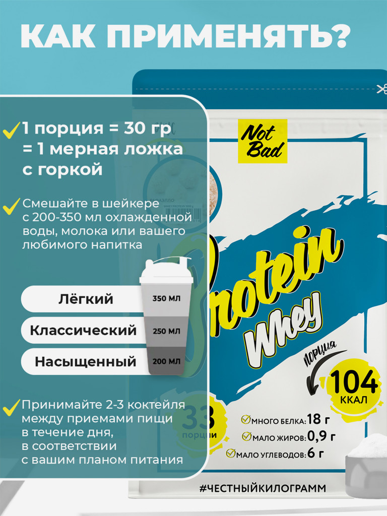 Протеин сывороточный, NotBad Whey Protein, 1000 г, Рафаэлло