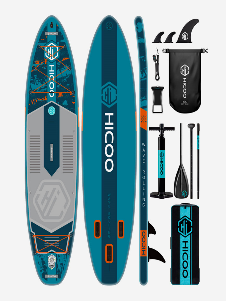 Надувная двухслойная SUP-доска HICOO WAVE ROLLING, 11'6" 351*86*15 см SUP-борд с каячным веслом