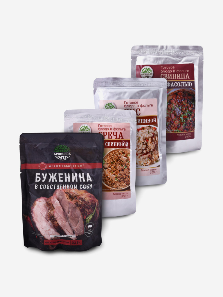 Набор Свинина 4шт: Греча, Рис, Фасоль, Буженина (Кронидов)