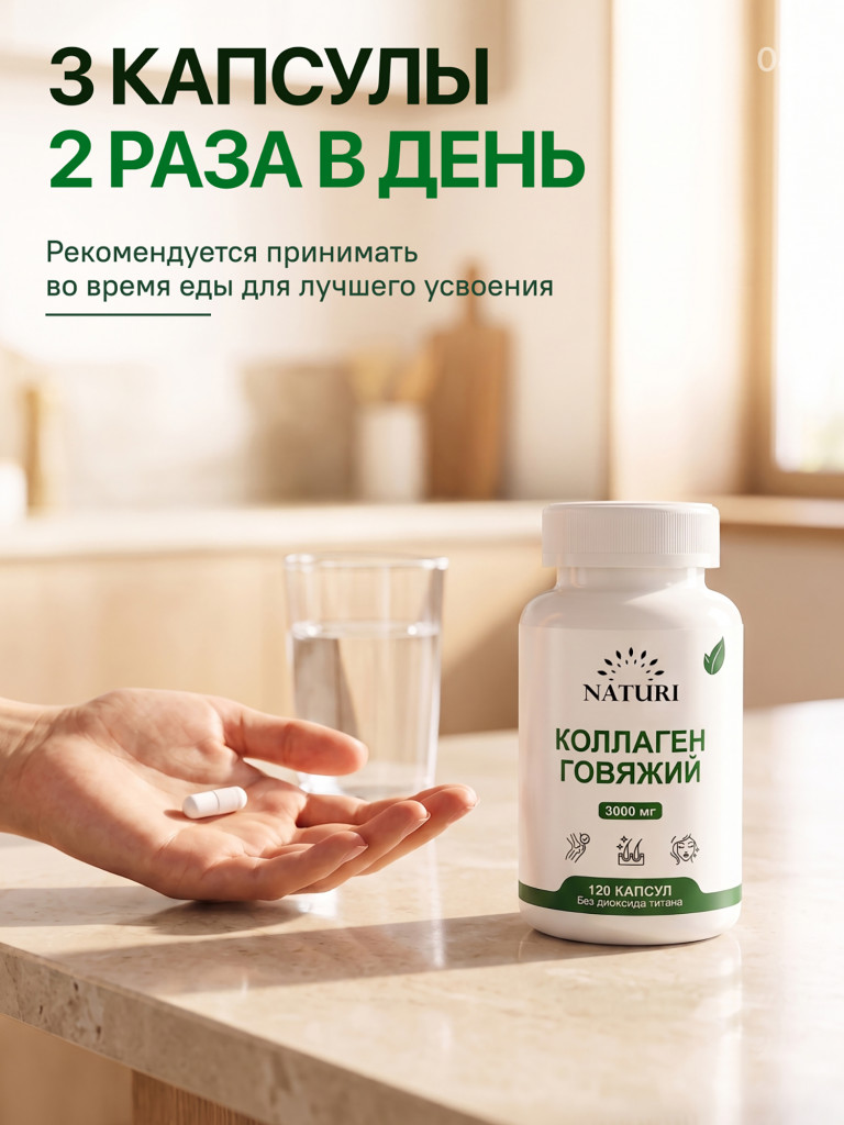 Коллаген Говяжий NATURI, 120 капсул