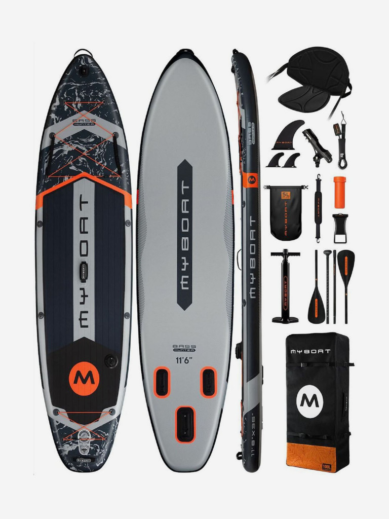Надувная двухслойная SUP-доска MYBOAT BASS HUNTER Grey PRO, 11'6" 351*89*15 см, сапборд