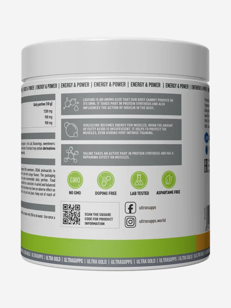 Аминокислоты BCAA 8:1:1 Ultrasupps Ultra Gold "Апельсин", 300 г