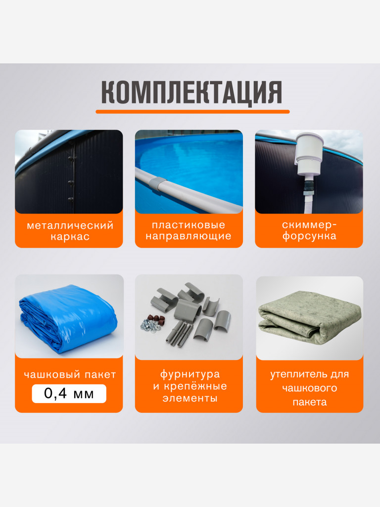 Бассейн круглый LARIMAR 350х125 см (серый RAL 7024, чаша 0,4 мм)