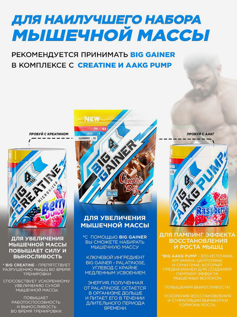 Гейнер BIGSNT BIG GAINER для набора мышечной массы высокобелковый / 2.8 кг, Шоколад