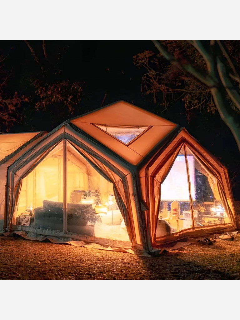 Надувная палатка Coody HUB Beige, 360×360×275 см, 4–6 человек, 4 входа, модульная система