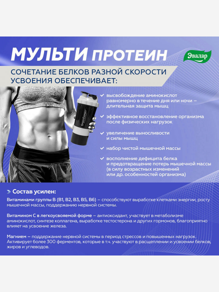 СпортЭксперт Мульти Протеин со вкусом шоколада Эвалар 1050 гр
