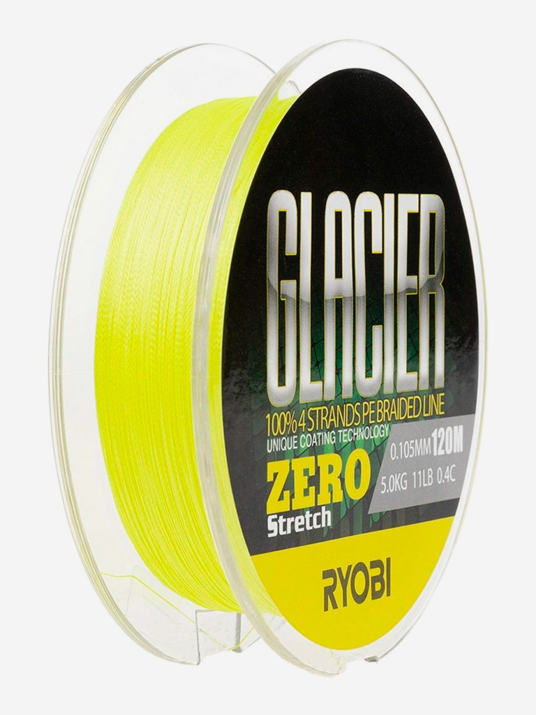 Шнур плетеный для рыбалки Ryobi GLACLER ZERO 120м, 0,105мм, 5кг, желтый