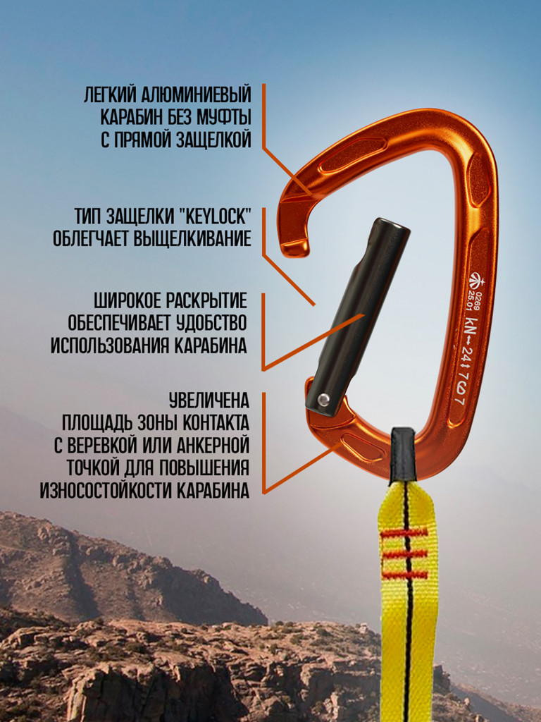 Карабин cкалолазный с прямой защелкой (Keylock)