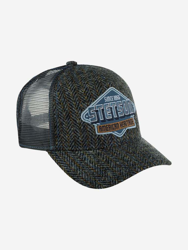 Бейсболка с сеточкой STETSON 7760501 TRUCKER CAP HARRIS TWEED (серый)