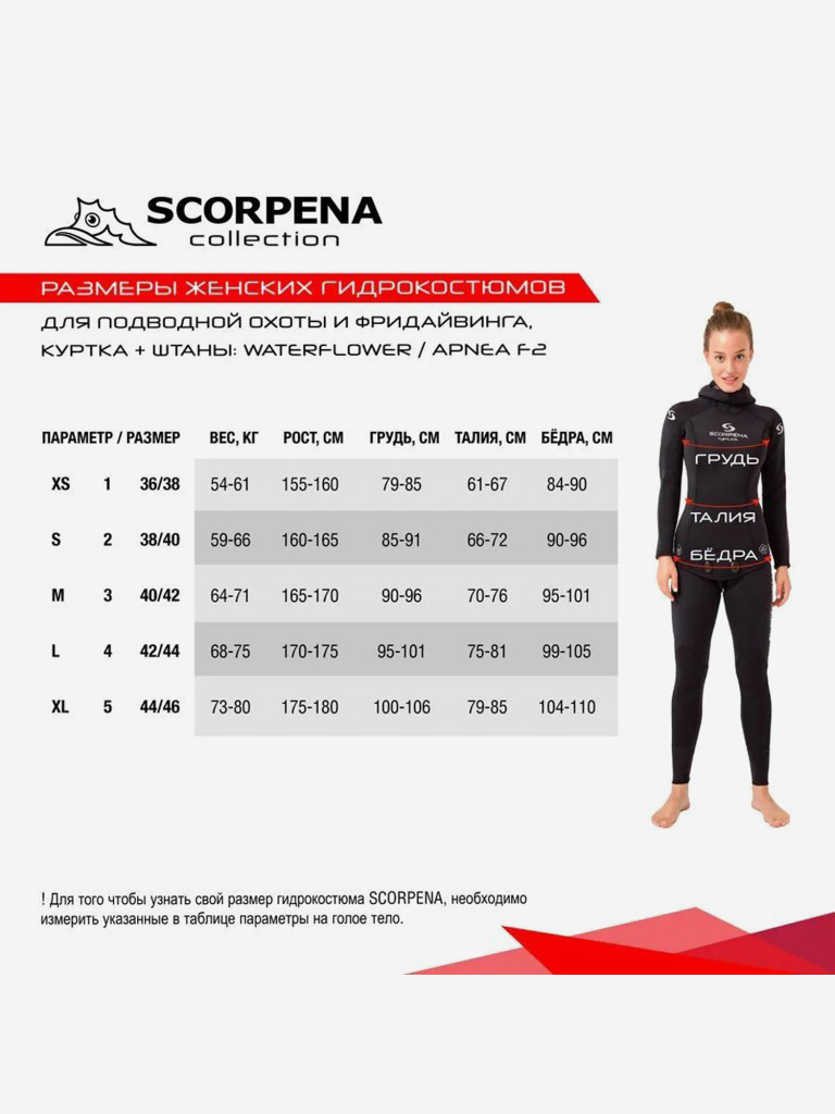 Гидрокостюм женский SCORPENA Apnea F2, 5 мм