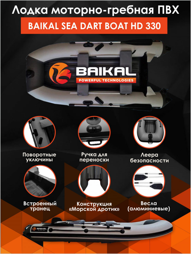Лодка Байкал 330 ПВХ под мотор для рыбалки, для охоты, для отдыха, надувная
