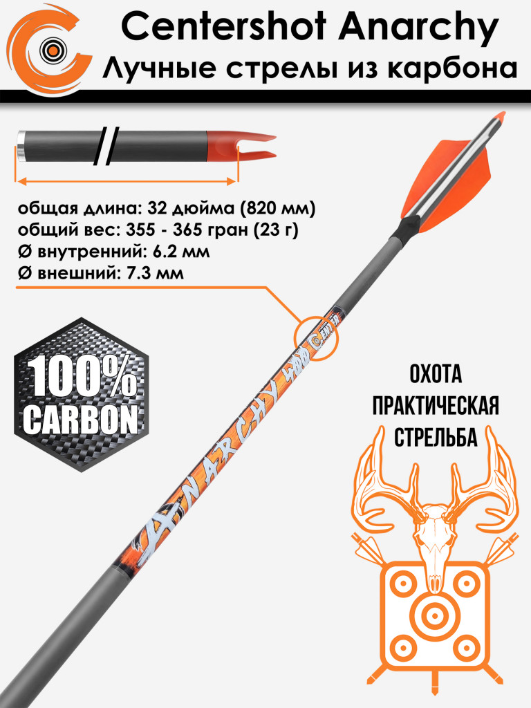 Стрела лучная карбоновая Centershot Anarchy 400 натуральное оперение (6шт.)