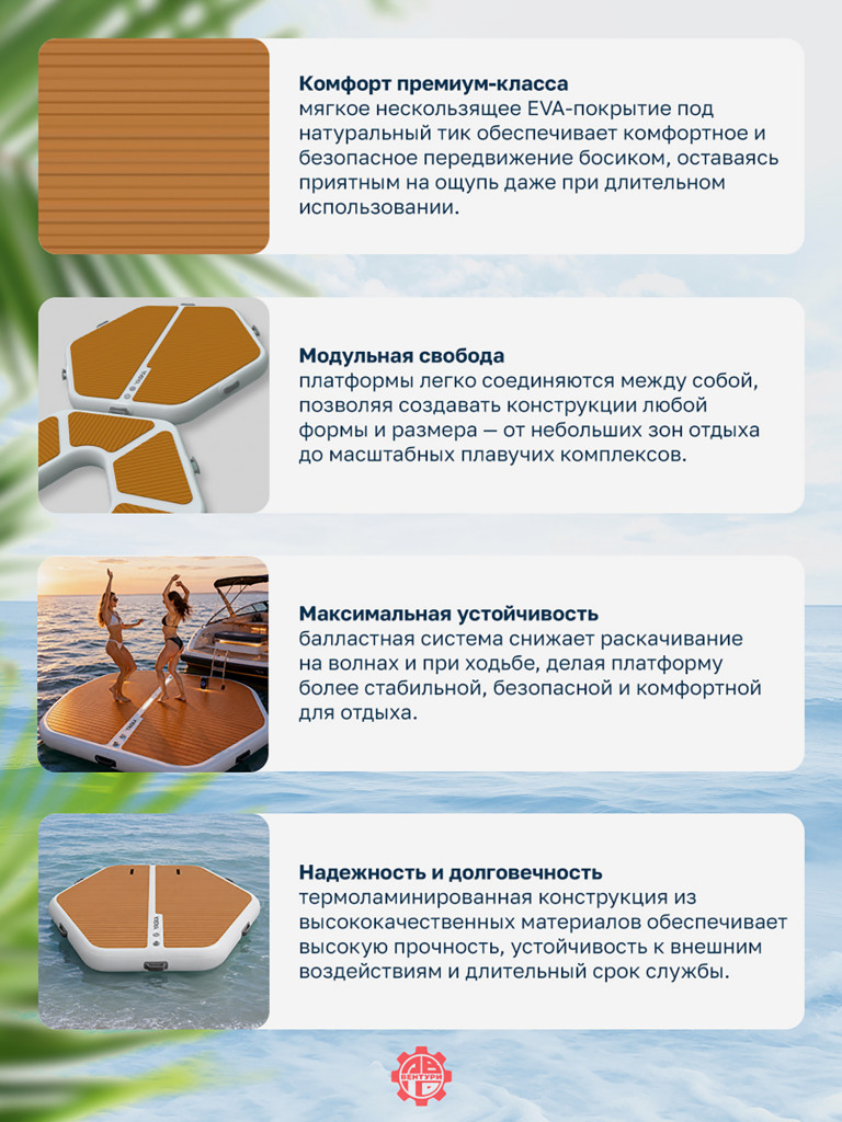 Платформа YASKA надувная модульная (понтон) 225х200х20 см, шестиугольная