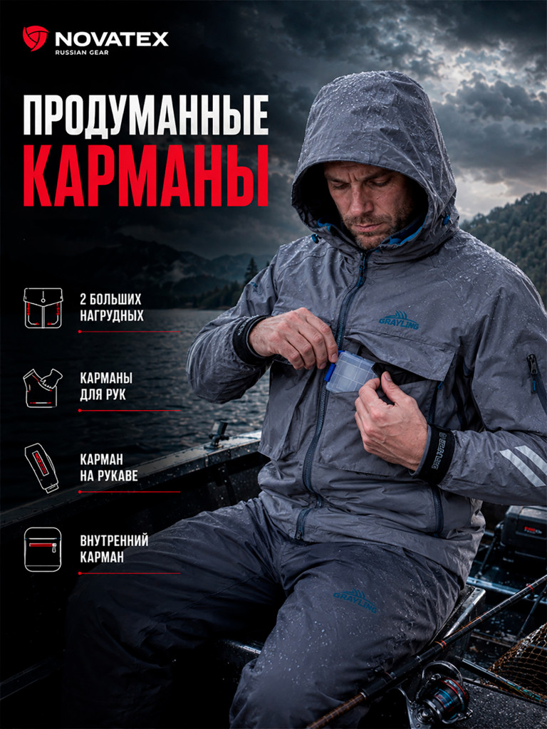 Куртка мембранная для рыбалки Стакс GRAYLING, серый