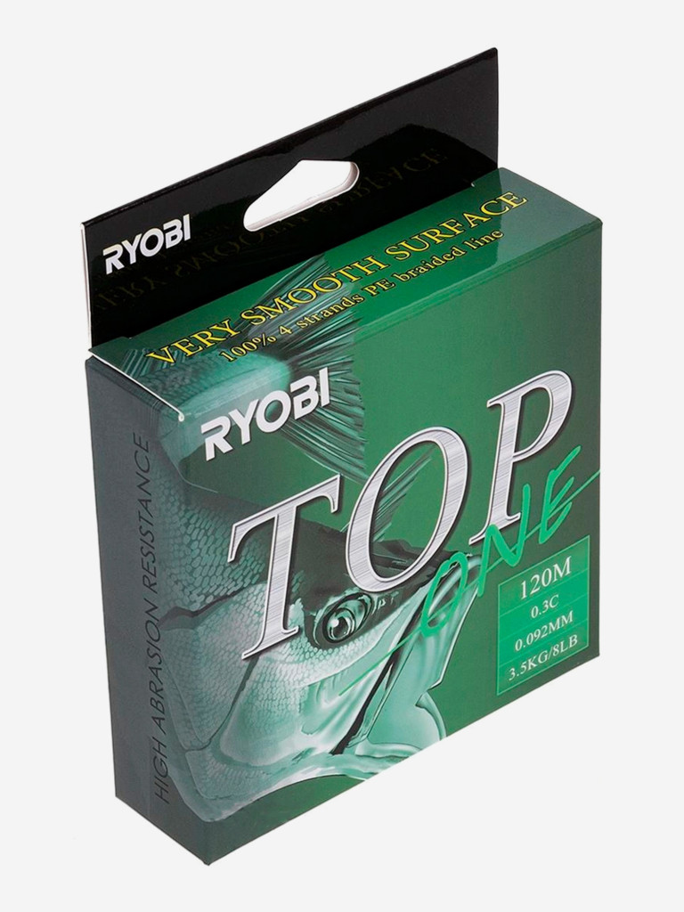 Шнур плетеный для рыбалки Ryobi TOP PE4X, 120м, 0,092мм, 3,5кг, темно-зеленый