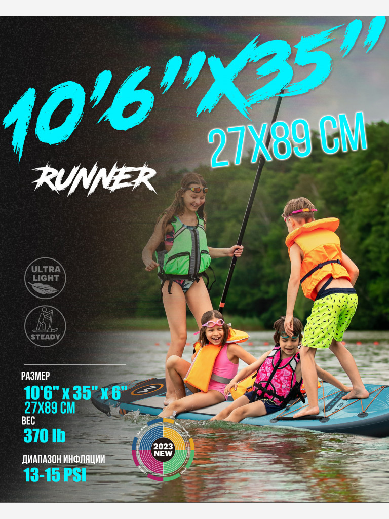 Надувная двухслойная SUP-доска MYBOAT WATER RUNNER BLUE PRO, 10'6" 320*89*15 см, сапборд