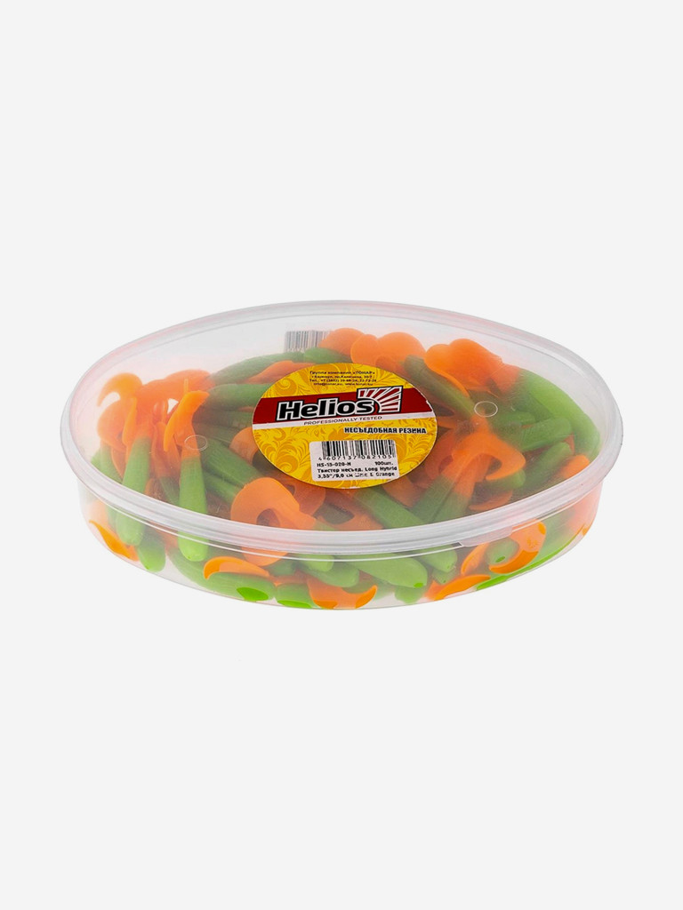 Мягкая приманка Helios Long Hybrid, 3,55" / 9,0 см, Lime & Orange, 100 штук (HS-15-020-N)
