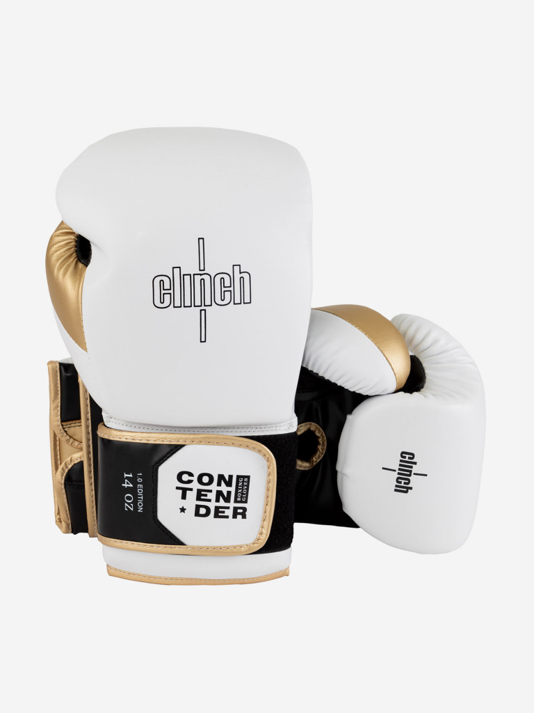 Перчатки боксерские Clinch Contender бело-черно-золотые
