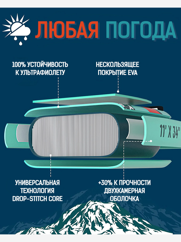 Надувная SUP-доска MOUSA RAINIER STD, 11' 335*86*15 см сапборд