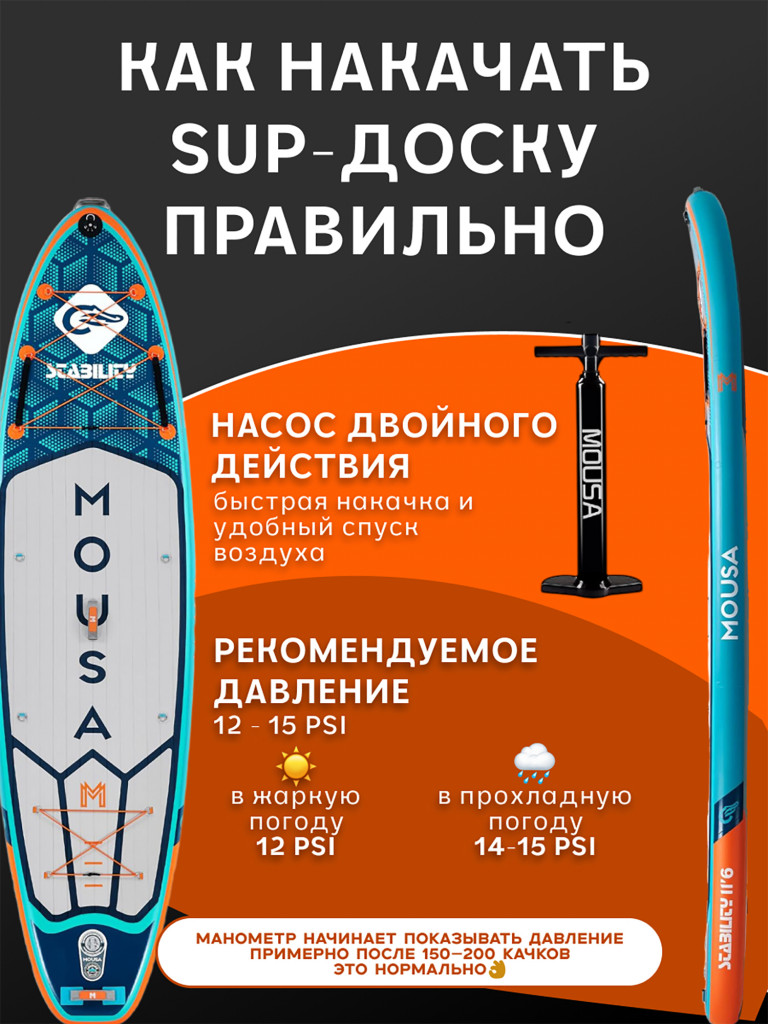 Сапборд двухслойный MOUSA Crocodile Orange 350 см