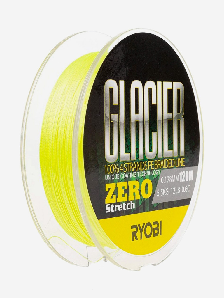 Шнур плетеный для рыбалки Ryobi GLACLER ZERO 120м, 0,128мм, 5,5кг, желтый