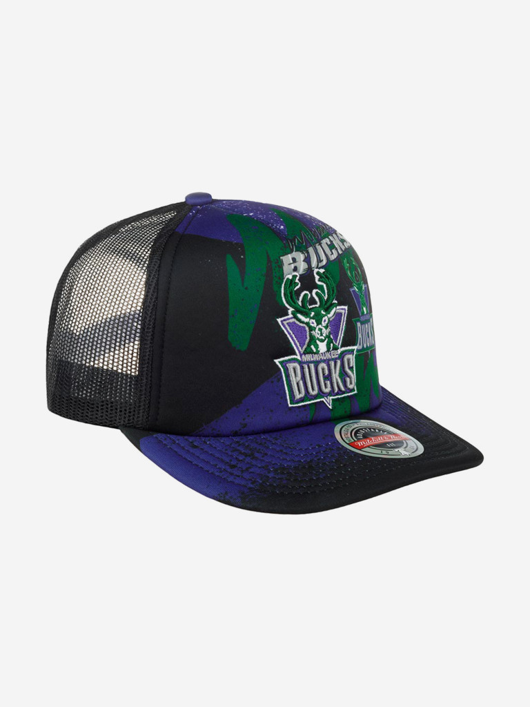 Бейсболка с сеточкой MITCHELL NESS HHSS2993-MBUYYPPPBLCK Milwaukee Bucks NBA (черный)