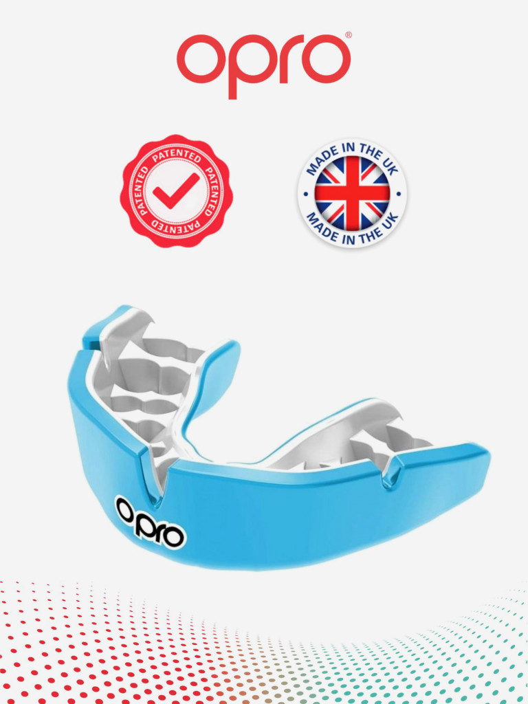 Боксерская капа взрослая, спортивная, защитная для зубов OPRO Instant Custom-Fit - Sky Blue/White