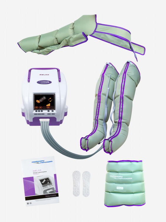 Лимфодренажный массажер LymphaNorm Relax, комплект с манжетами для ног размера XL, манжетой для руки и манжетой пояс XXL