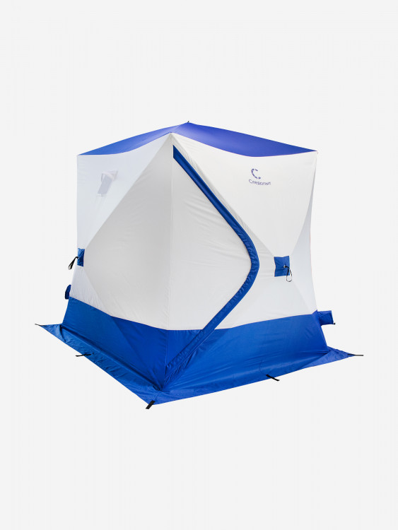 Палатка зимняя куб СЛЕДОПЫТ "Long", 2,15х1,8 м, S по полу 3,8 кв.м, 3 слоя, цв. синий/белый