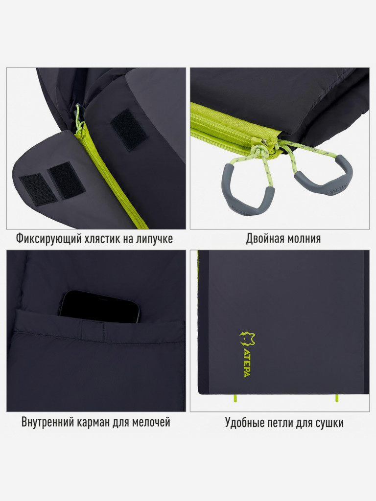 Спальный мешок 2101 ROCKY 520L -4°С 230х90, -4°C, черный/графитовый правый