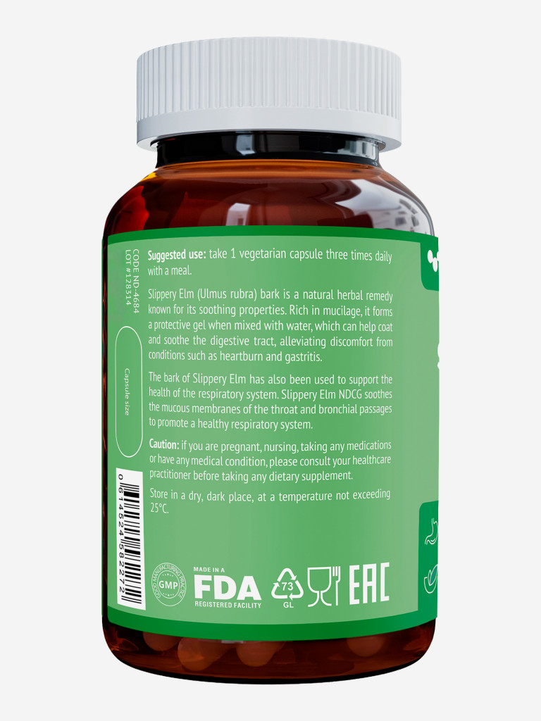 Slippery Elm Скользкий вяз (ржавый) NDCG, 400 мг, 100 капсул