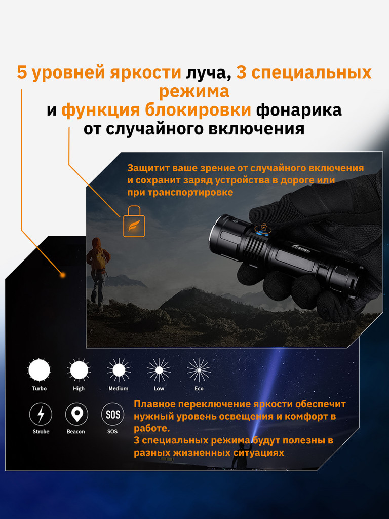Фонарь FiTorch EC30 туристический компактный (USB зарядка)