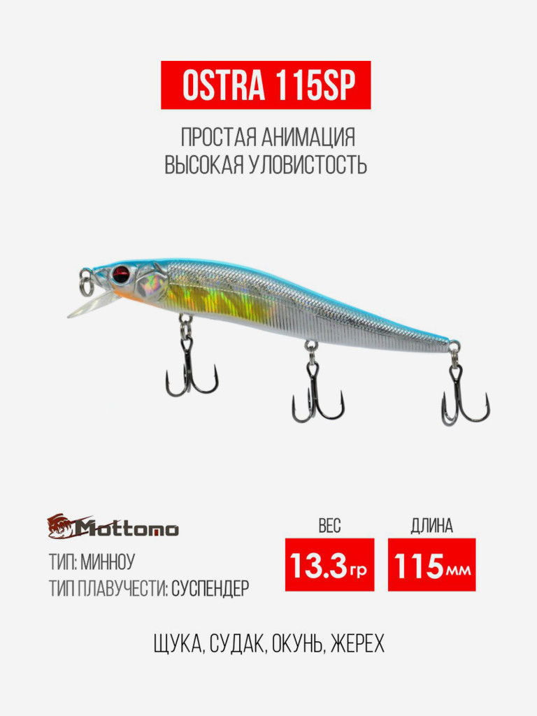 Воблер для рыбалки Ostra 115SP 13.3g приманка минноу на щуку