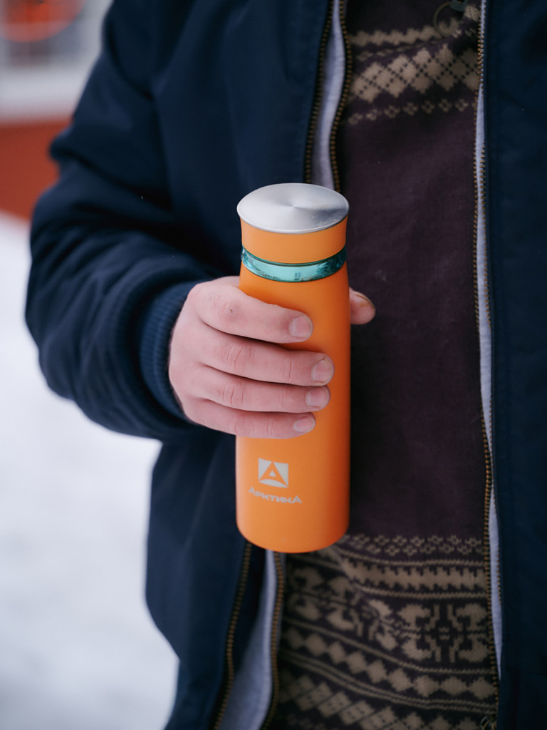 Термокружка Арктика 715 с ситечком 420 мл, оранжевая