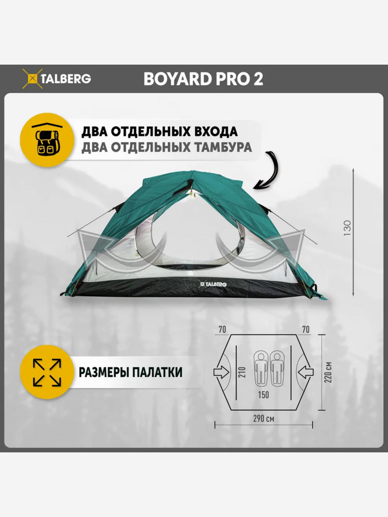 Палатка 2-х местная туристическая экстремальная Talberg BOYARD PRO 2, цвет: зеленый