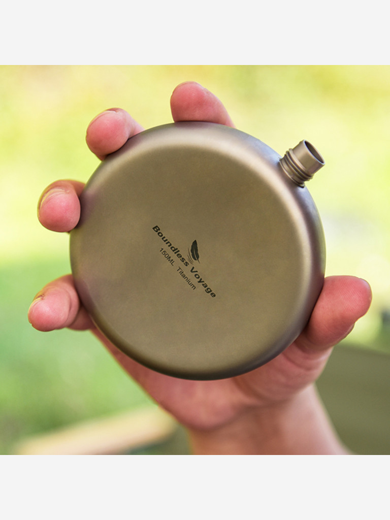 Фляга Boundless Voyage, с рюмкой, титановая, круглая, 150 мл