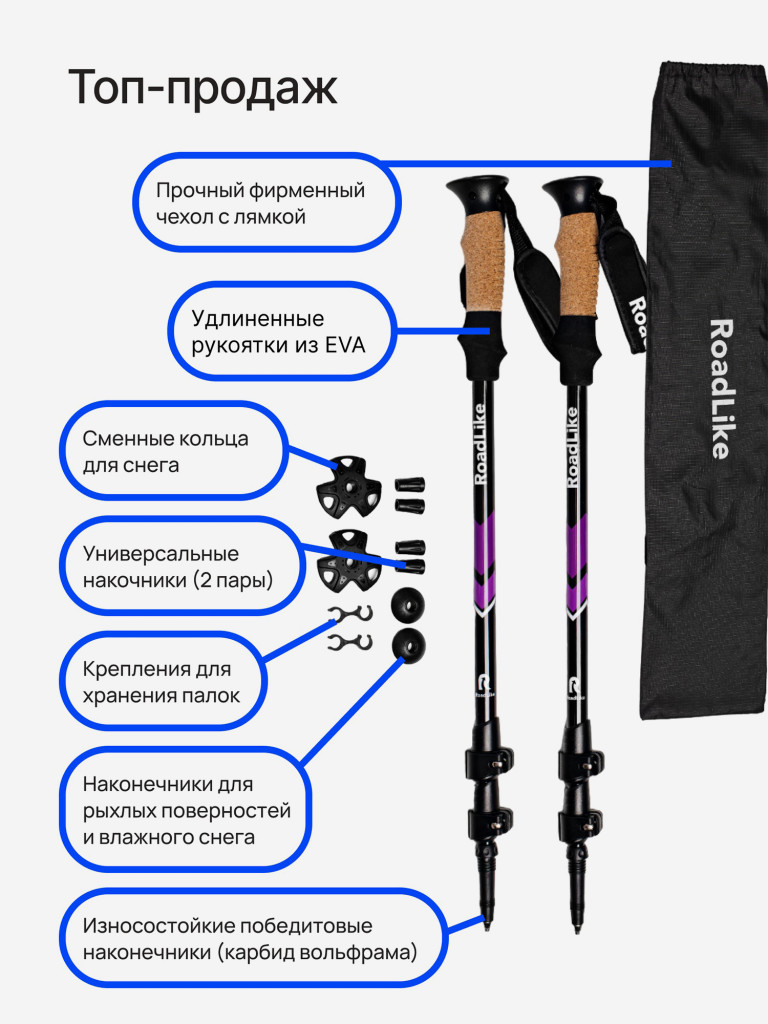 Палки для скандинавской ходьбы RoadLike Scandi, черника