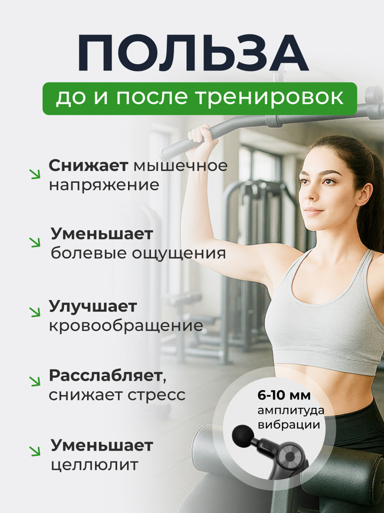 Перкуссионный пистолет спортивный массажер для тела, ног, спины, шеи Qualigo