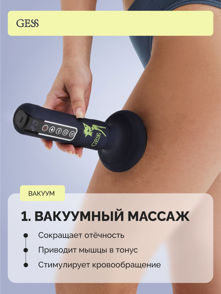 Вакуумный антицеллюлитный массажер для тела GESS Body HIT, 12 режимов, прогрев