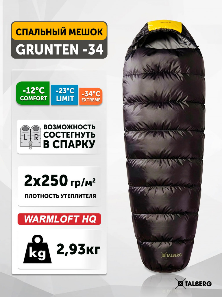 Спальный мешок TALBERG GRUNTEN -34C, левый
