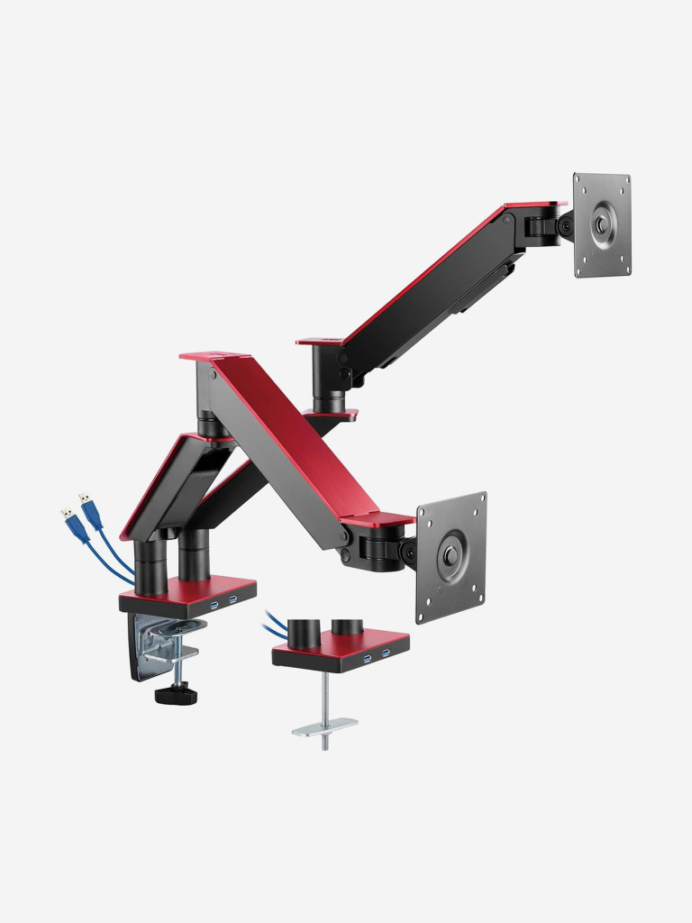 UNITEKI FMGT102RDR PRO LINE Кронштейн для двух мониторов со струбциной системы газлифт, диагональ 17-35"