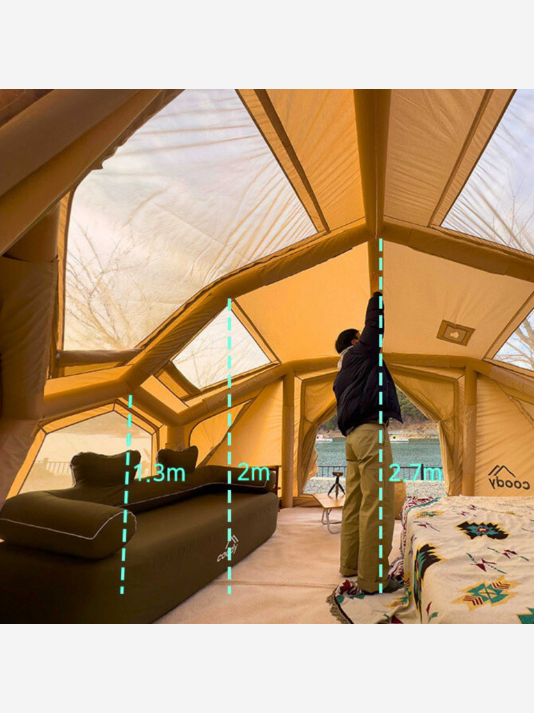 Надувная палатка Coody BESTONA Beige, 380×380×275 см, 2–4 человека, 2 входа, 2 навеса