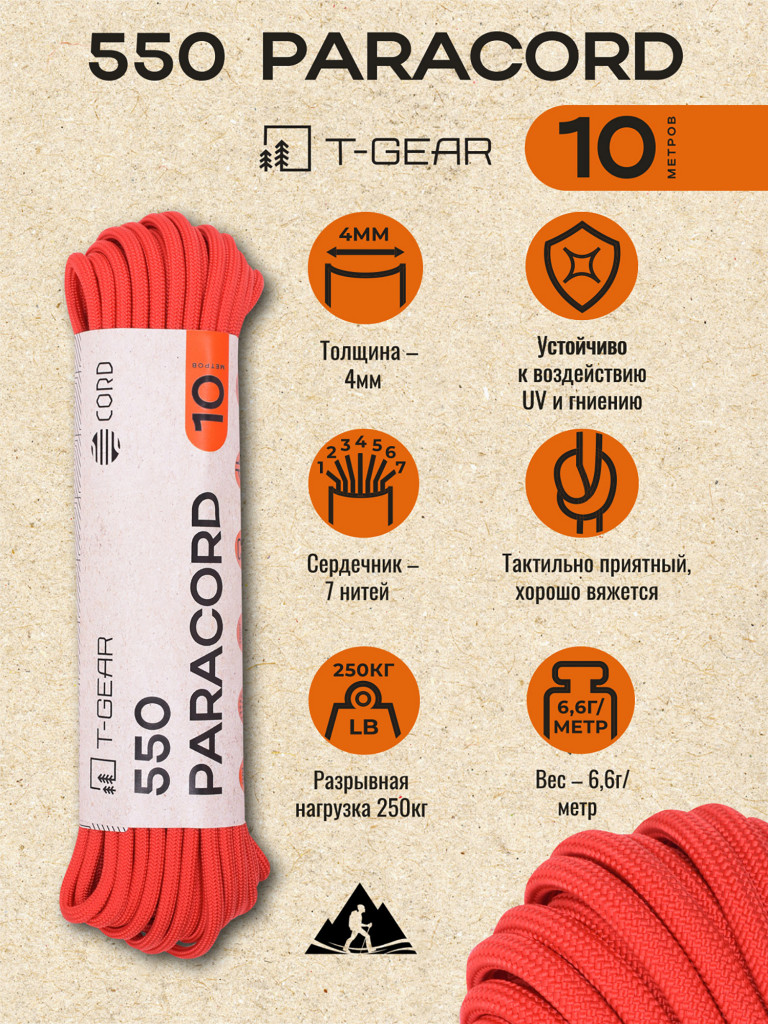 Паракорд 550 T-Gear x CORD nylon 10м (Red)