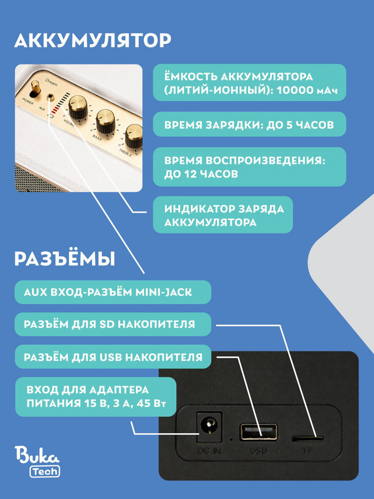 Беспроводная портативная колонка BukaTech Lonzuer Dream White, 60 Вт