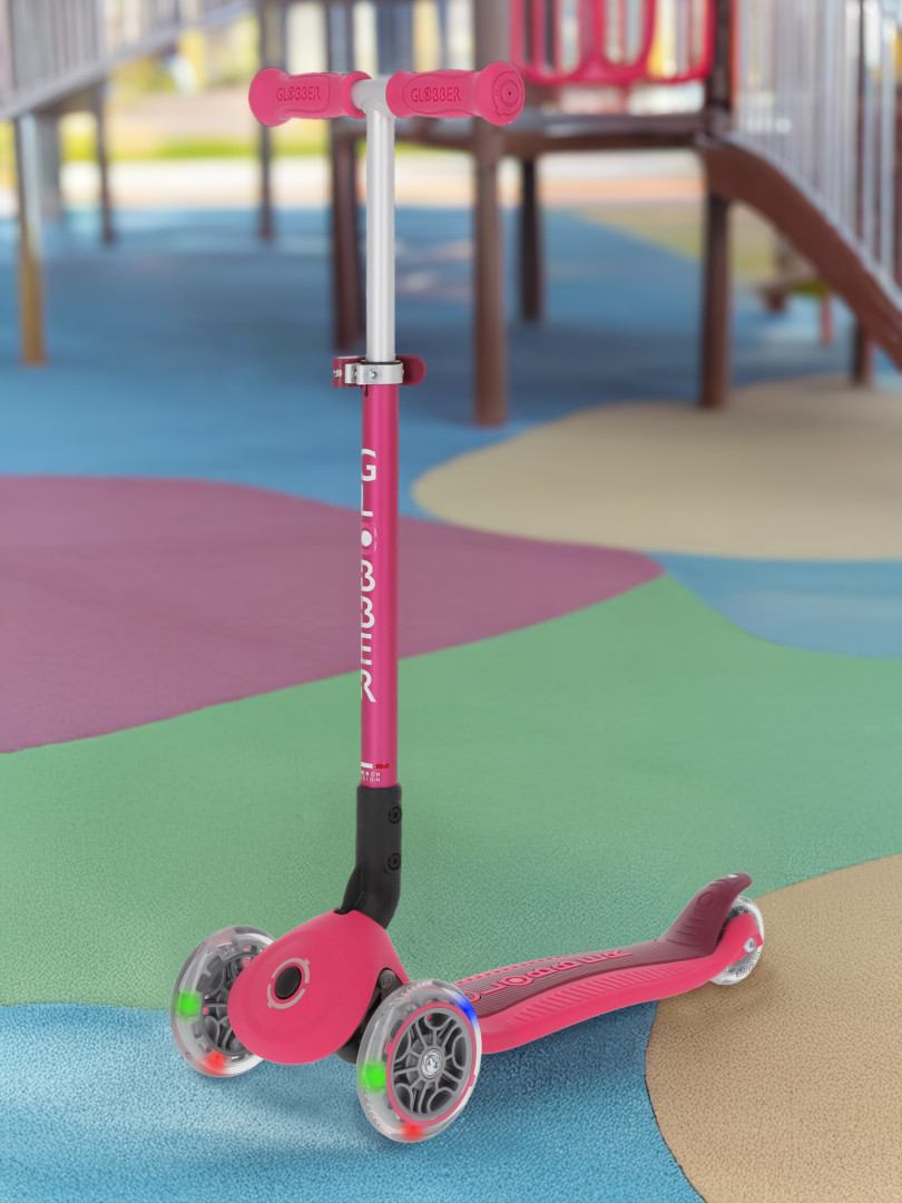 фото Самокат 3-х колесный детский globber primo foldable lights, розовый