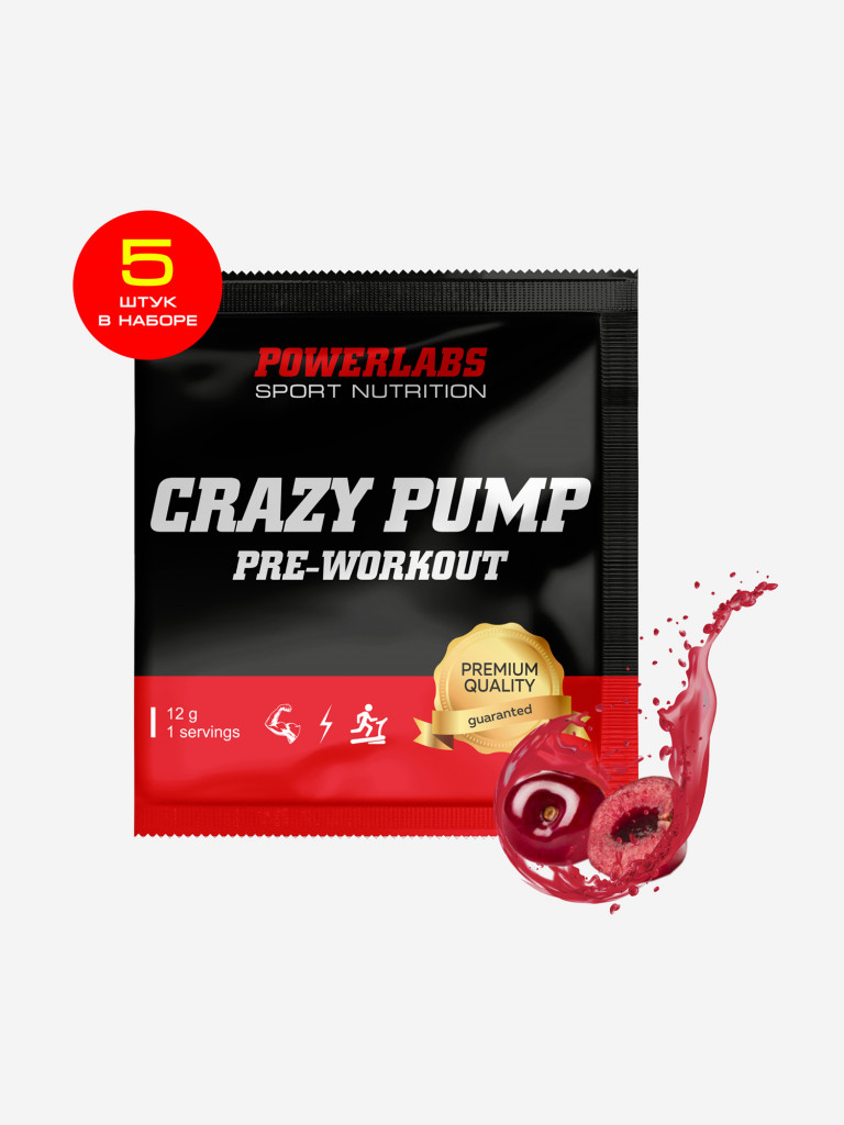 Предтренировочный комплекс Crazy Pump, Powerlabs, 12 г, вишня