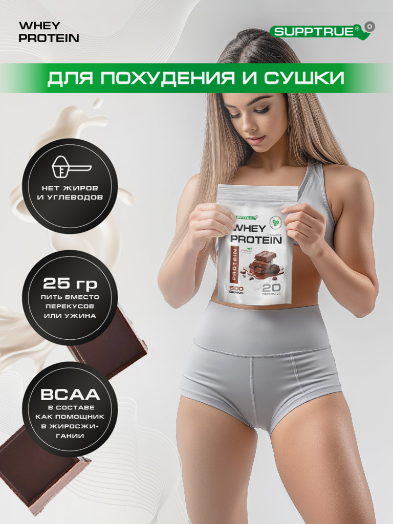 Протеин сывороточный Supptrue / Protein isolate / со вкусом Шоколада/ 500г 20 порций