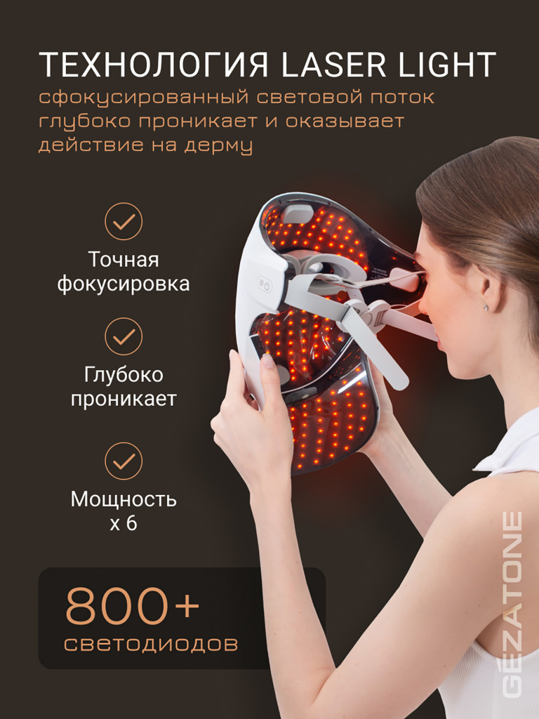Светодиодная маска для омоложения лица и шеи, LED маска против морщин и воспалений, m1040, Gezatone