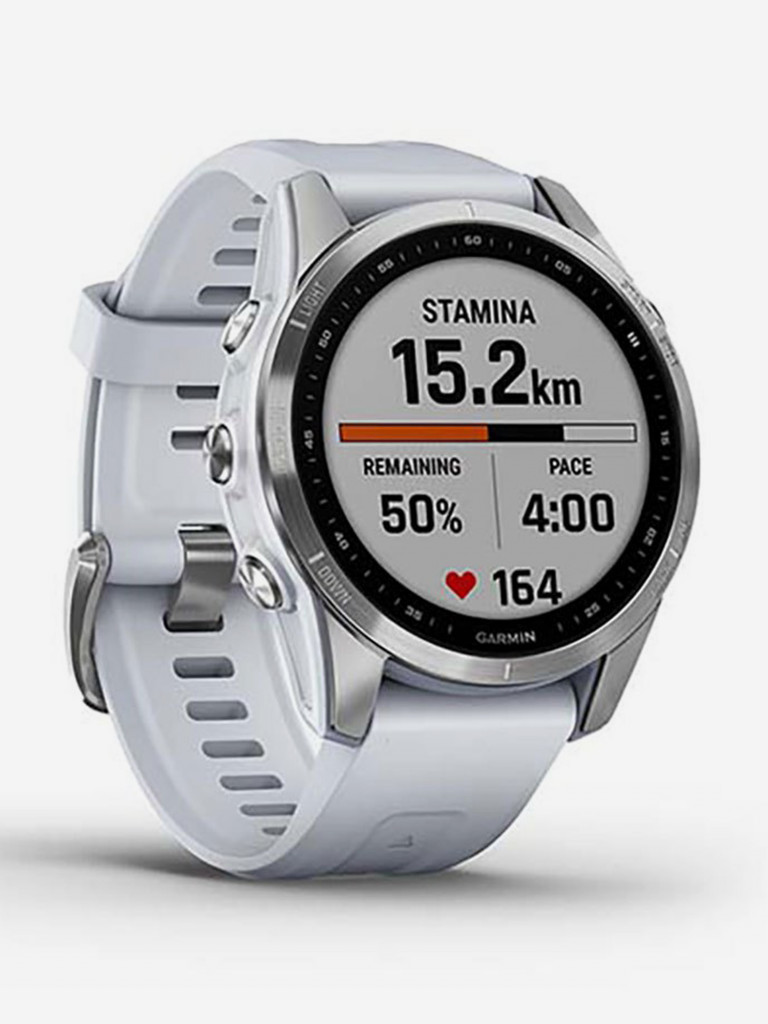 Спортивные наручные часы Garmin Fenix 7s Silver с белым силиконовым ремешком